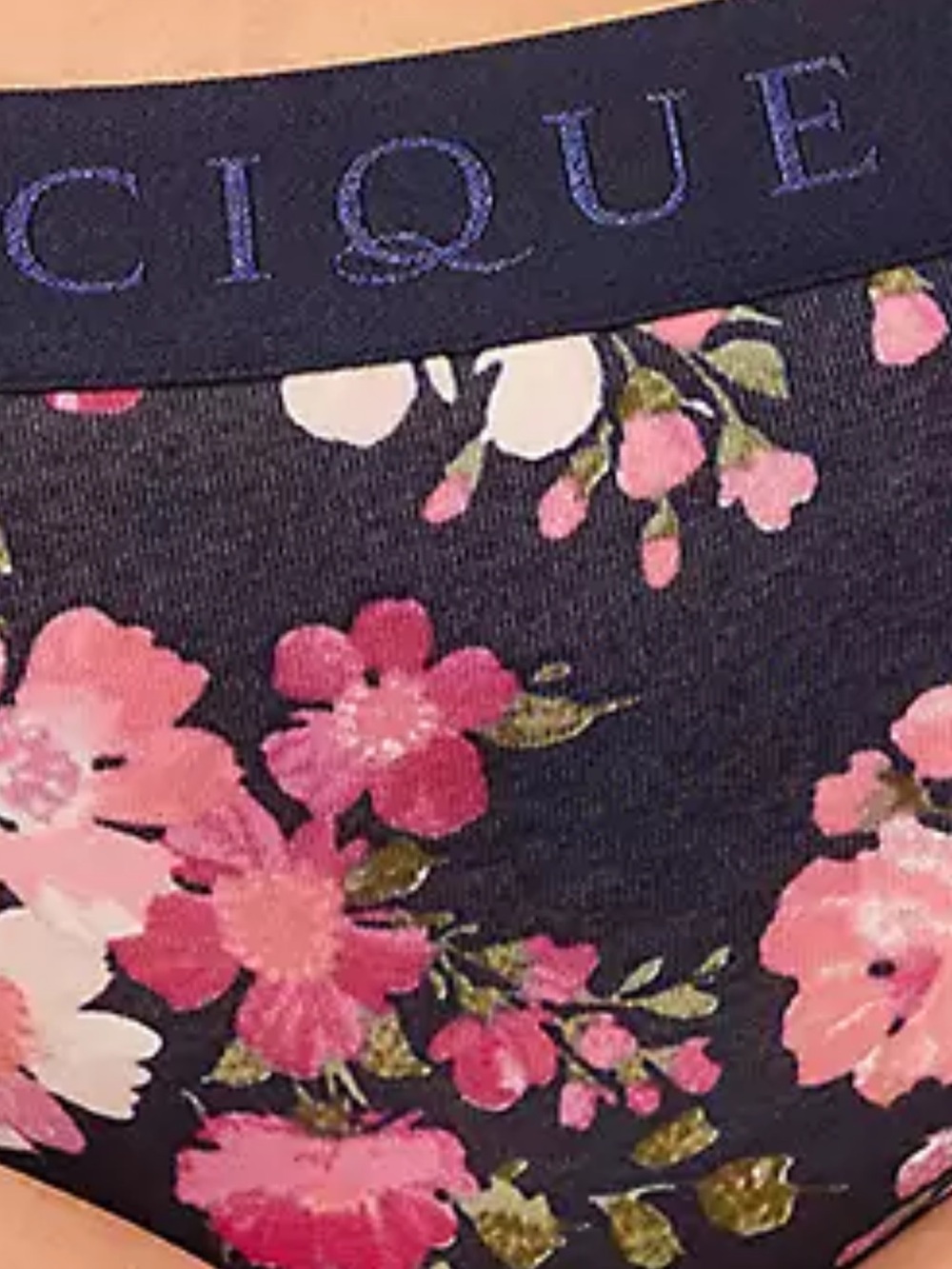 Cacique cotton high leg Brief in Navy with Pink Flowers 18/20 NEW